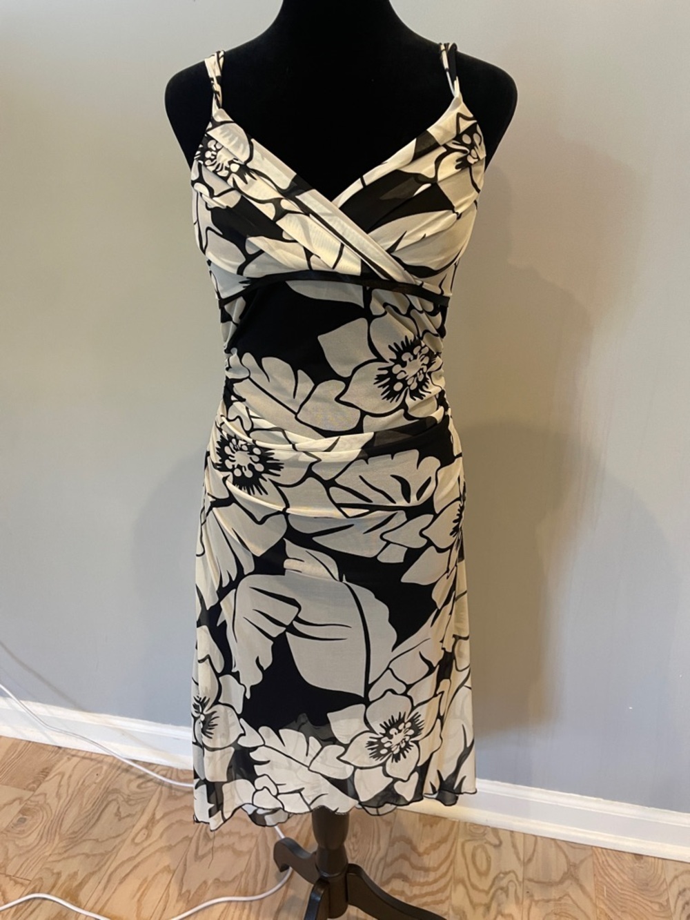 Floral V-Neck Black and Cream Slip Dress - tropical vibes
